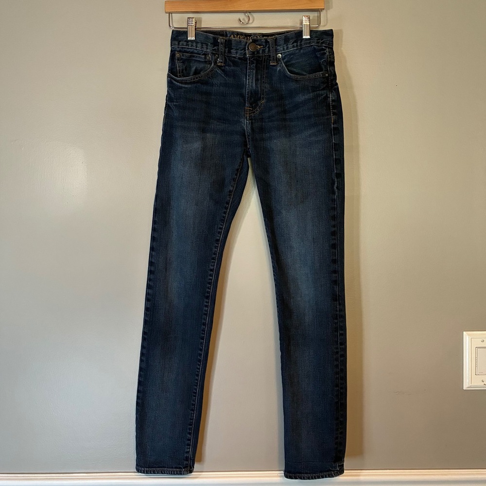 American‎ Eagle Slim Straight Dark Wash Stretch Jeans Mens 28x32 Indigo Blue